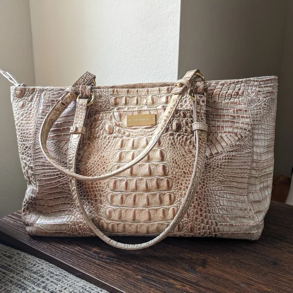 Brahmin Bags Brahmin Cream Tan Bronze Copper Metallic Croc Embossed Shoulder Handbag Purse Poshmark